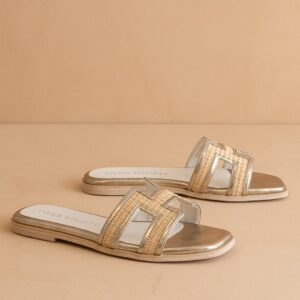 H Cutout Raffia Slide Gold