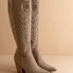 Knee High Embroidered Cowboy Boot Dark Taupe
