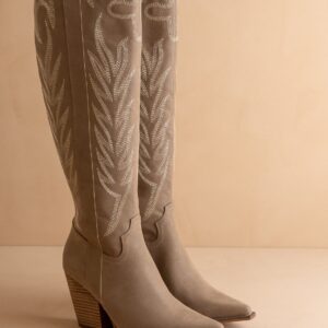 Knee High Embroidered Cowboy Boot Dark Taupe