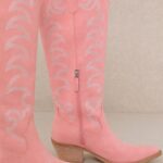 Knee High Western Boots Light Pink