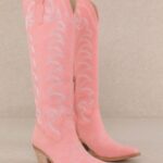 Knee High Western Boots Light Pink