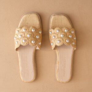 Pearl Raffia Slide Sandal Natural