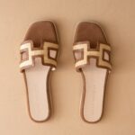 H Cutout Raffia Slide Brown