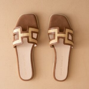 H Cutout Raffia Slide Brown