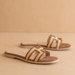 H Cutout Raffia Slide Brown