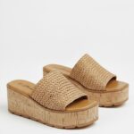 Cork Platform Sandals Woven Tan