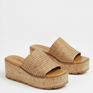 Cork Platform Sandals Woven Tan