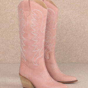 Indy Western Embroidered Boots Pink