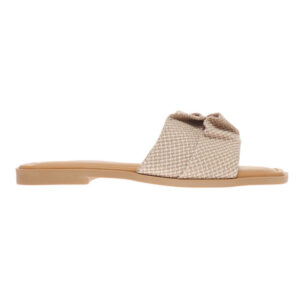 Woven Sandal with Gold Buckle Beige
